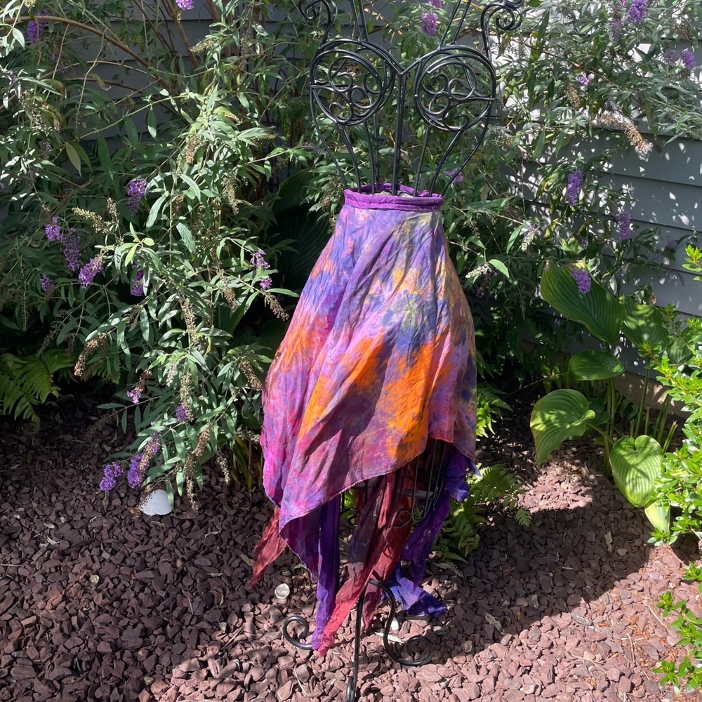 Music festival hand-dyed silk drawstring skirt with jagged hem. small-medium